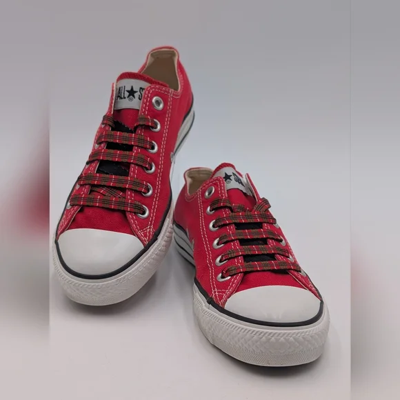 Converse Rebellion All Star Red Canvas Sneaker Women Sz 7 | Men Sz 5 Plaid Laces - Picture 9 of 17